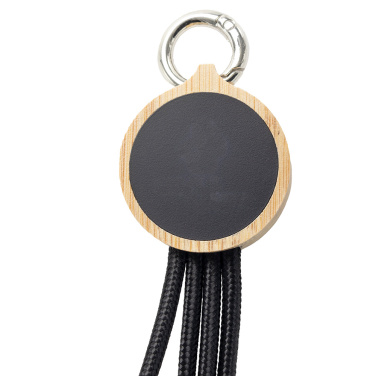 Logo trade promotional giveaway photo of: 4-in-1 cable with elighted logo in a wooden casing, LH-ZMU05