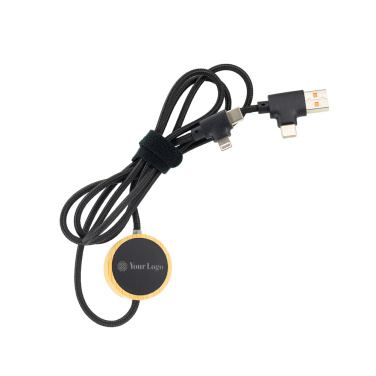 Logo trade promotional giveaways picture of: 4in1 long wooden cable with elighted logo for engraving