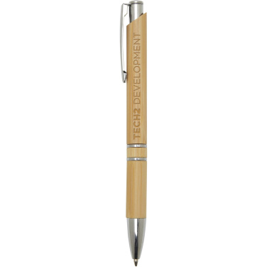 Logo trade business gifts image of: Wicker bamboo ballpoint pen