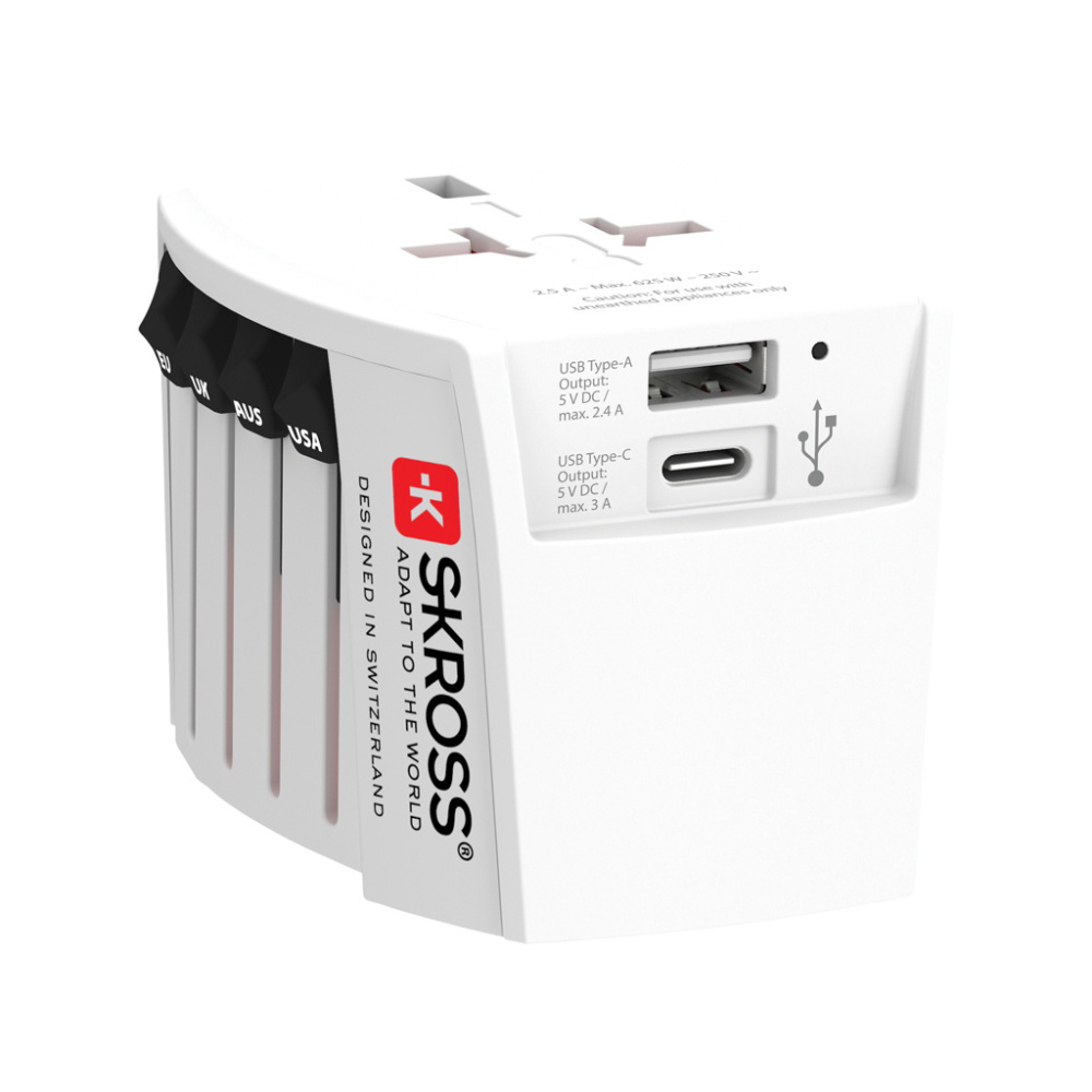 Logotrade promotional giveaway picture of: SKROSS World Travel Adapter MUV 2-pole with USB A and C