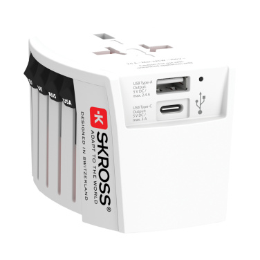 Logotrade promotional item picture of: SKROSS World Travel Adapter MUV 2-pole with USB A and C