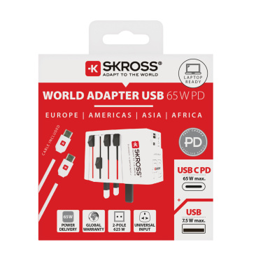 Logo trade promotional items image of: SKROSS World Travel Adapter MUV 65W PD with USB C Cable