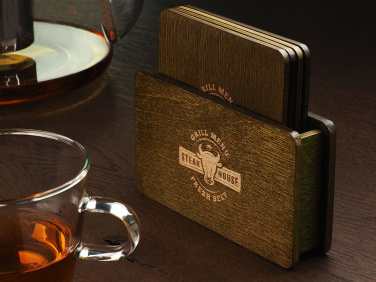 Logo trade business gifts image of: Wooden box with 4 coasters 1871121