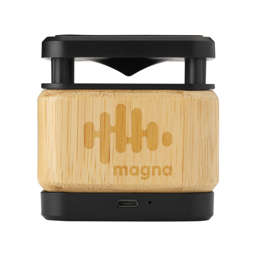 Logotrade advertising products photo of: Bamboo Block Speaker with wireless charger