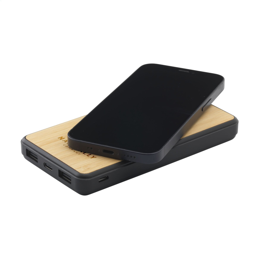 Logotrade advertising product picture of: Boru Bamboo RCS Recycled ABS Powerbank Wireless Charger