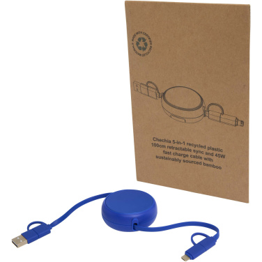 Logotrade business gifts photo of: Alasia 5-in-1 100 cm recycled plastic and aluminium retractable data sync and 45W fast charge cable