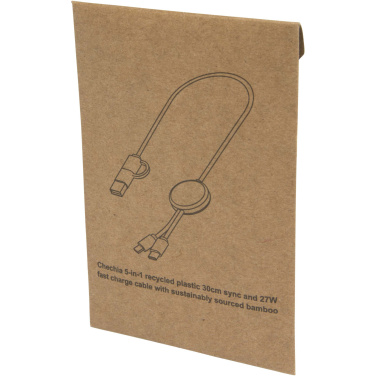 Logo trade corporate gift photo of: Chechia 5-in-1 recycled plastic 30 cm data sync and 27W fast charge cable with bamboo details