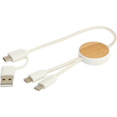 Logotrade promotional merchandise photo of: Chechia 5-in-1 recycled plastic 30 cm data sync and 27W fast charge cable with bamboo details