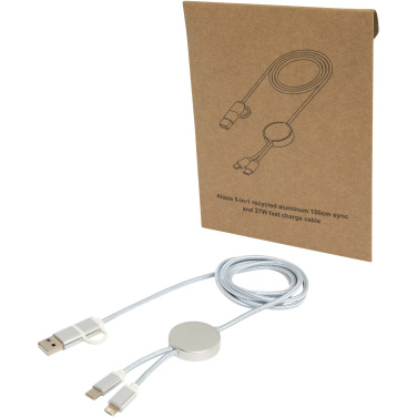 Logotrade promotional item image of: Alasia 5-in-1 recycled aluminium and plastic 150 cm data sync and 27W fast charge cable