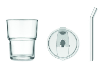 Logo trade business gifts image of: Glass tumbler with straw 400ml