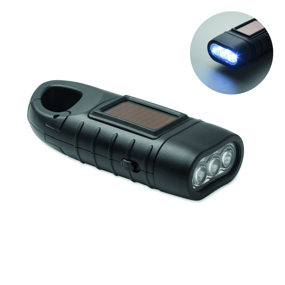 Logo trade advertising product photo of: Solar torch with dynamo crank