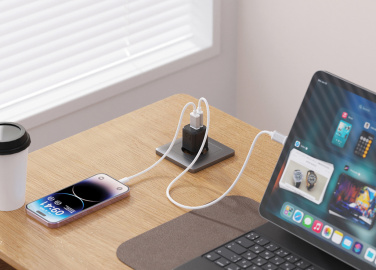 Logo trade advertising product photo of: Urban Vitamin Monterey RCS recycled plastic 20W GAN charger