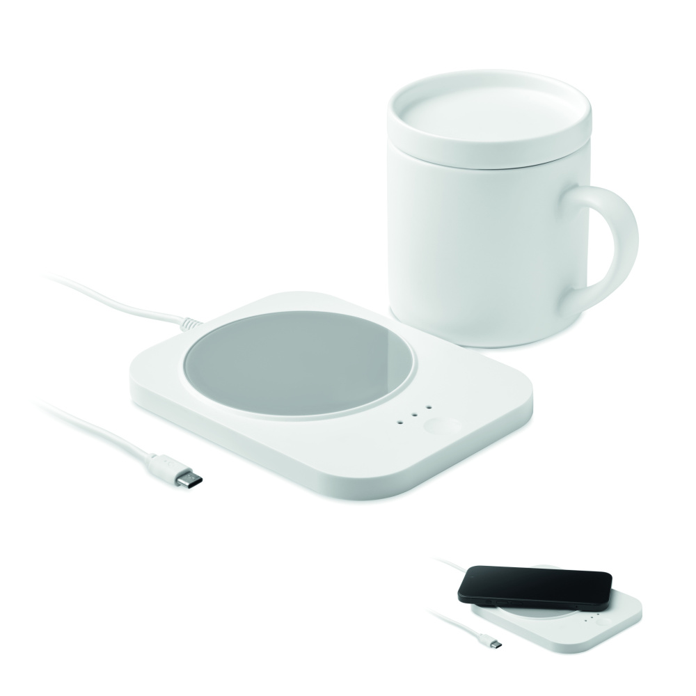 Logo trade promotional gifts image of: Wireless charger mug warmer set