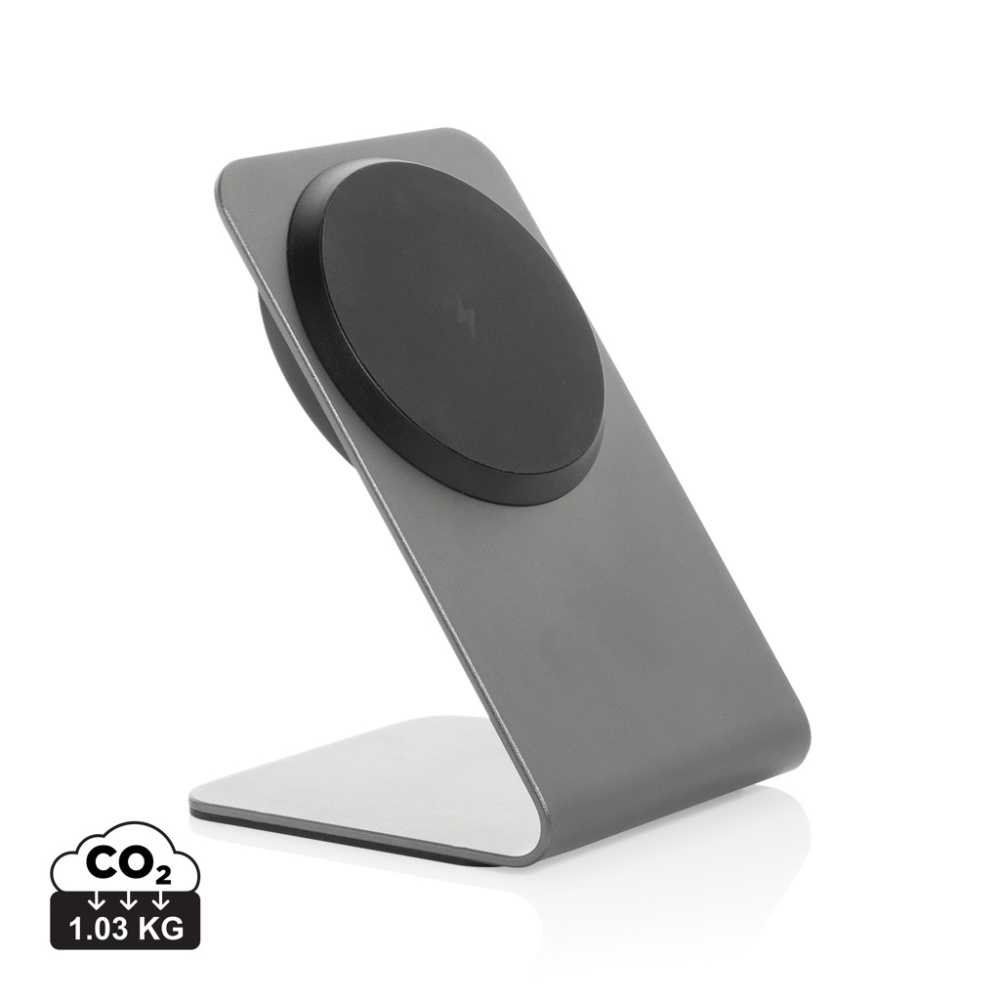 Logo trade promotional item photo of: Terra aluminium 15W magnetic wireless charging phone stand