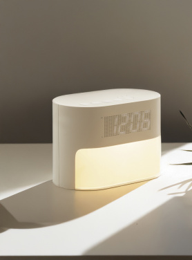 Logo trade promotional item photo of: LumaRise RCS reycled plastic white noise alarm clock