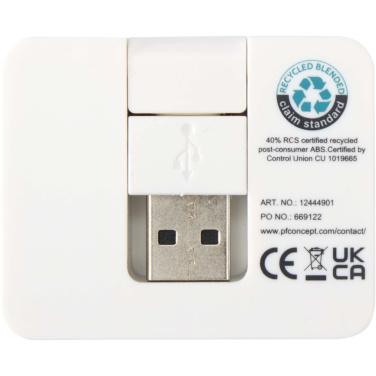 Logo trade promotional giveaways image of: Gaia 4-port USB hub with USB-A and Type-C output and dual input - made from recycled plastic