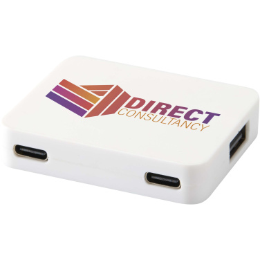 Logo trade promotional products picture of: Gaia 4-port USB hub with USB-A and Type-C output and dual input - made from recycled plastic
