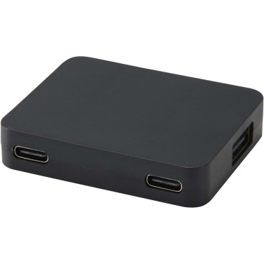 Logo trade corporate gifts image of: Gaia 4-port USB hub with USB-A and Type-C output and dual input - made from recycled plastic