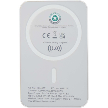 Logo trade corporate gifts image of: Acrab 10.000 mAh 15W magnetic wireless power bank with 20W PD - made from recycled plastic