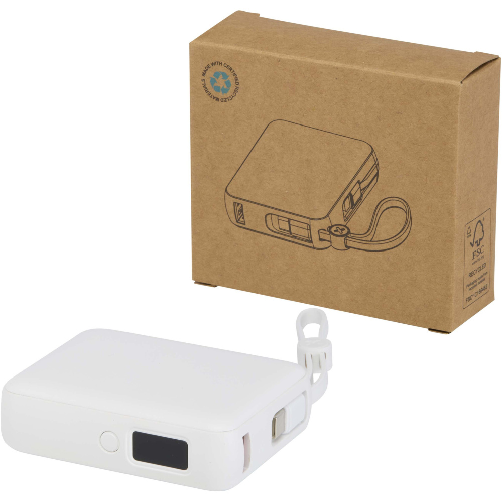 Logotrade promotional gift picture of: Acrux 10.000 mAh 35W tablet power bank with built in Type-C cable - made from recycled plastic