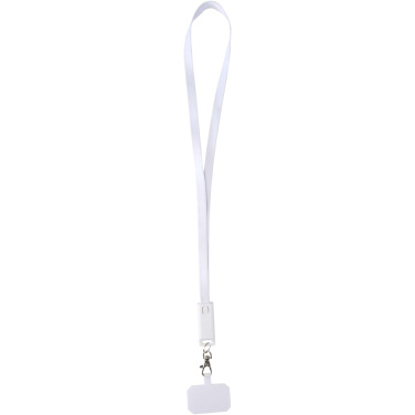 Logo trade advertising products image of: Franz recycled plastic smartphone lanyard with built-in data sync and 65W fast charge 5-in-1 cable