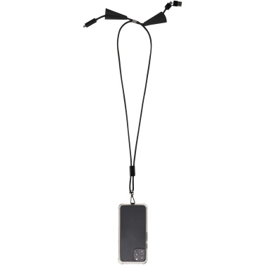 Logo trade promotional items image of: Funi recycled plastic smartphone lanyard with built-in data sync and 100W fast charge 5-in-1 cable