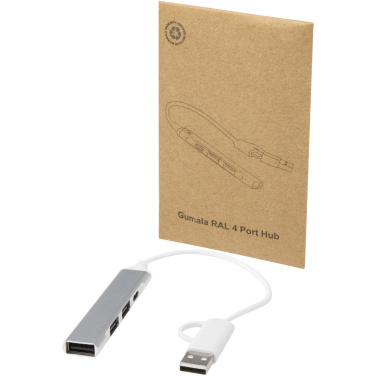 Logo trade promotional merchandise photo of: Alkaid 4-port recycled aluminium USB-A and Type-C hub with dual input
