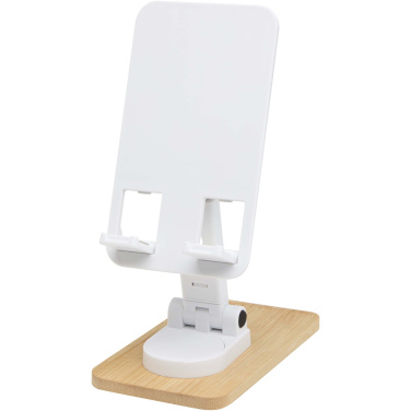 Logo trade promotional items picture of: Alfirk recycled plastic foldeable desk phone stand with bamboo details