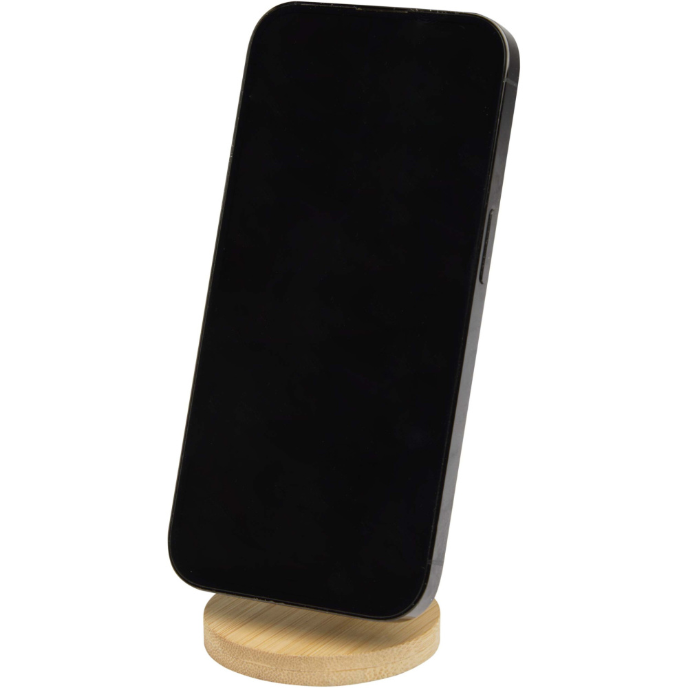 Logo trade advertising products image of: Alcor recycled plastic foldeable magnetic phone stand with bamboo details