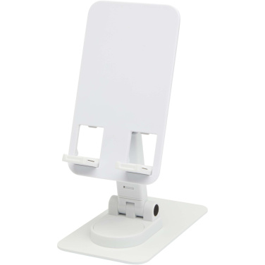 Logo trade advertising products image of: Alhena recycled plastic foldeable phone holder with metal desk stand