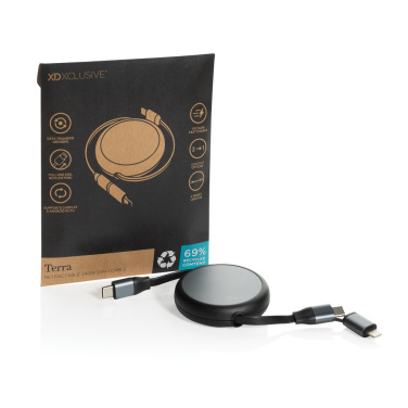 Logo trade promotional merchandise picture of: Terra RCS recycled aluminium retractable 240W 2-in-1 cable