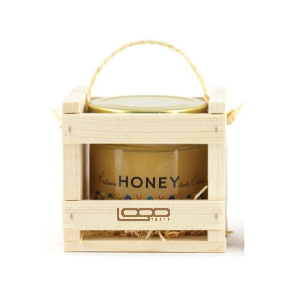 Logo trade promotional gifts image of: ##Flower honey in a wooden box, 300 ml with custom design