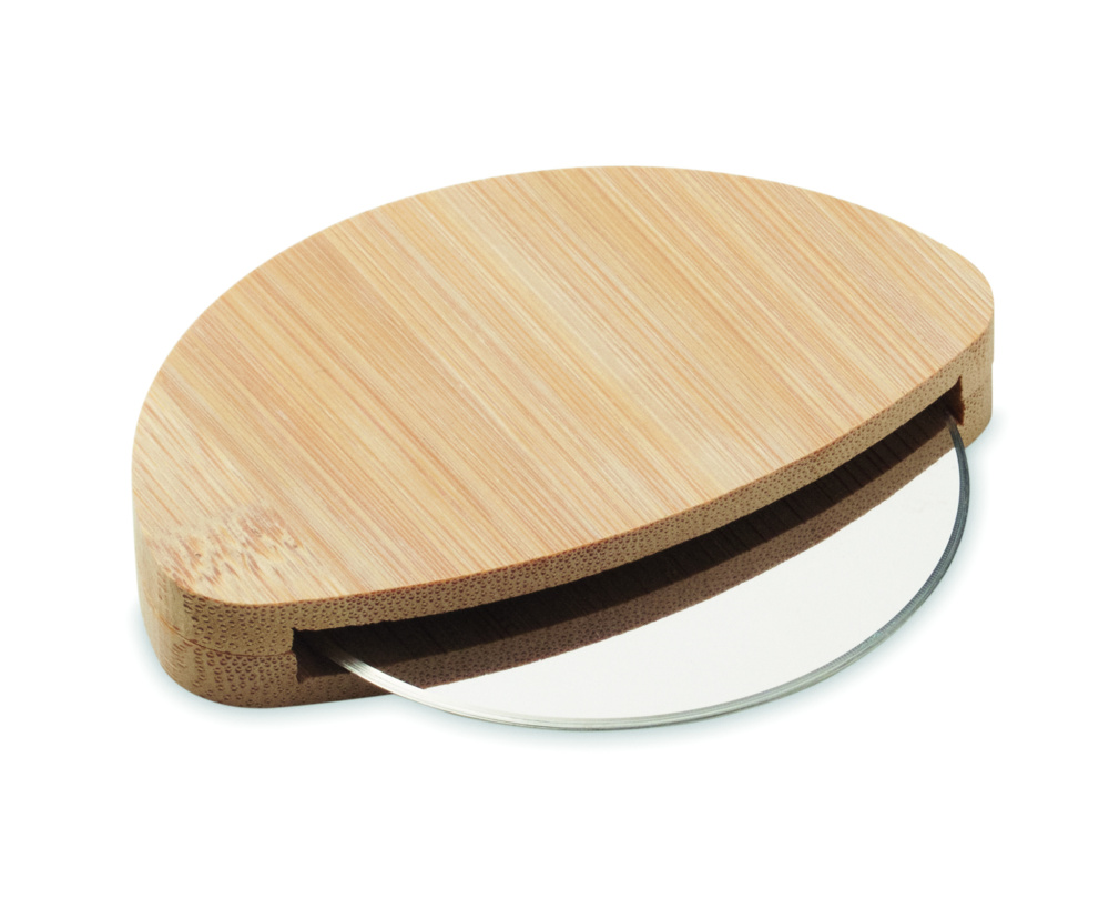 Logo trade promotional items image of: Round bamboo pizza cutter