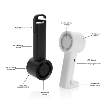 Logotrade promotional merchandise image of: Twist RCS recycled plastic re-chargeable portable fan
