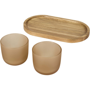 Logo trade corporate gifts image of: Male wooden serving tray and glass cups set