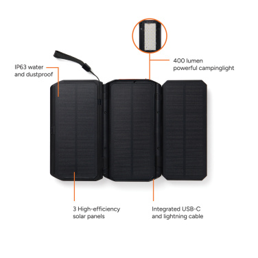Logo trade advertising product photo of: Nordic Drift Titan 10.000mAh solar powerbank with 3 panels