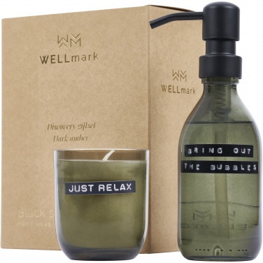 Logotrade ärikingi foto: Wellmark Discovery 200 ml käteseebi dosaator ja 150 g lõhnaküünla komplekt - tume merevaigu lõhn