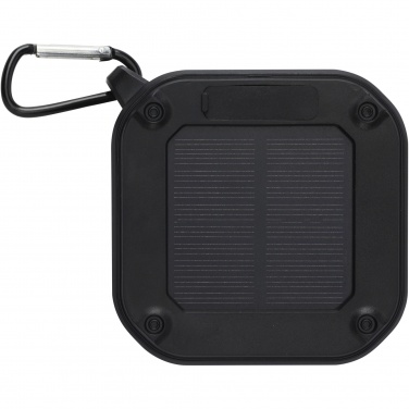 Logo trade meened foto: Solo 3W IPX5 RCS taaskasutatud plastikust päikeseenergia Bluetooth® kõlar karabiiniga 