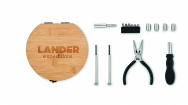 Logotrade firmakingitused pilt: 15-osaline tööriistakomplekt bambusest kohver