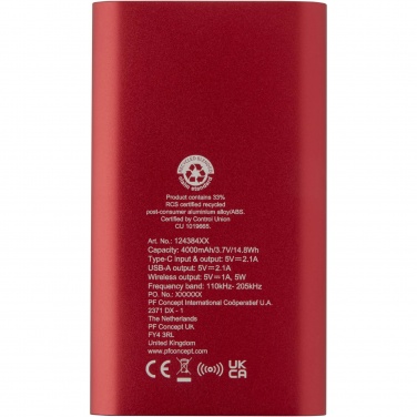Logo trade mainoslahja kuva: Juice 4 000 mAh:n Type-C-varavirtalähde kierrätetystä alumiinista 