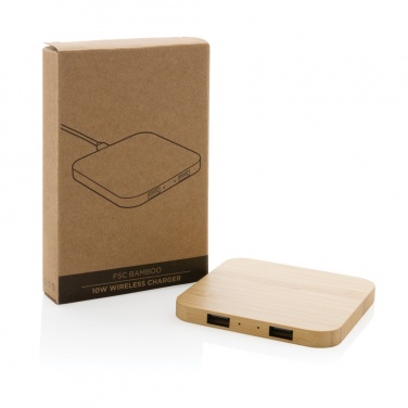 Logo trade mainoslahja kuva: 10W bambuinen langaton laturi USB:llä