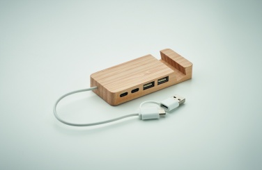 Logotrade mainoslahjat ja liikelahjat tuotekuva: 4 portin USB-keskitin bambua