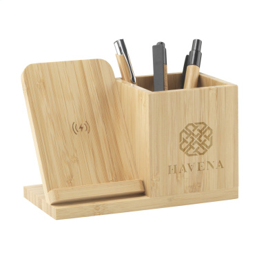 Logo trade mainoslahja ja liikelahja tuotekuva: Bamboo Boss 15W laturi/kynäpidike