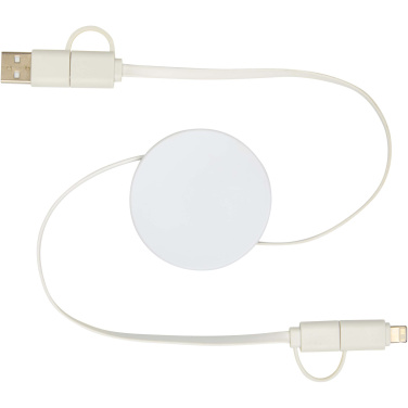 Logo trade mainostuote kuva: Citala kierrätysmuovinen 40 W:n ja 90 cm:n sisäänvedettävä datasynkronoiva 5-in-1-pikalatauskaapeli