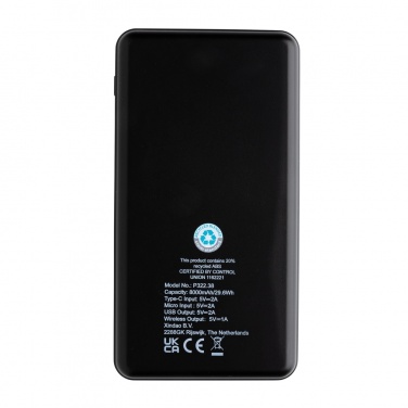 Logotrade dāvanas foto: RCS pārstrādātās plastmasas 8000 mAh bezvadu barošanas banka