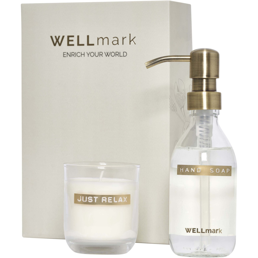 Logotrade kampanjprodukter bild: Wellmark Discovery 250 ml dispenser för handtvål och 150 g doftljus